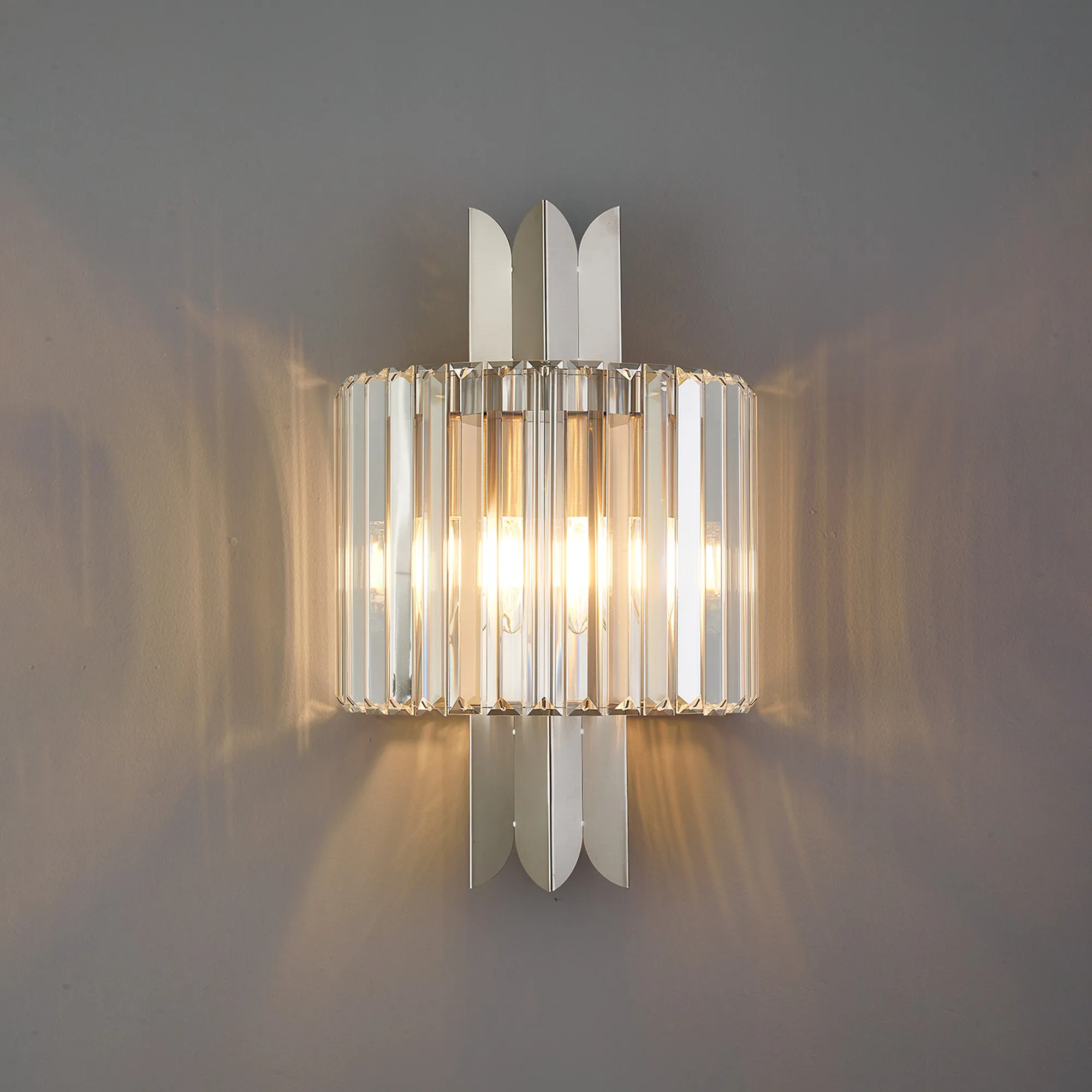 Lola Satin Nickel Crystal Wall Lights Diyas Flush Crystal Wall Lights